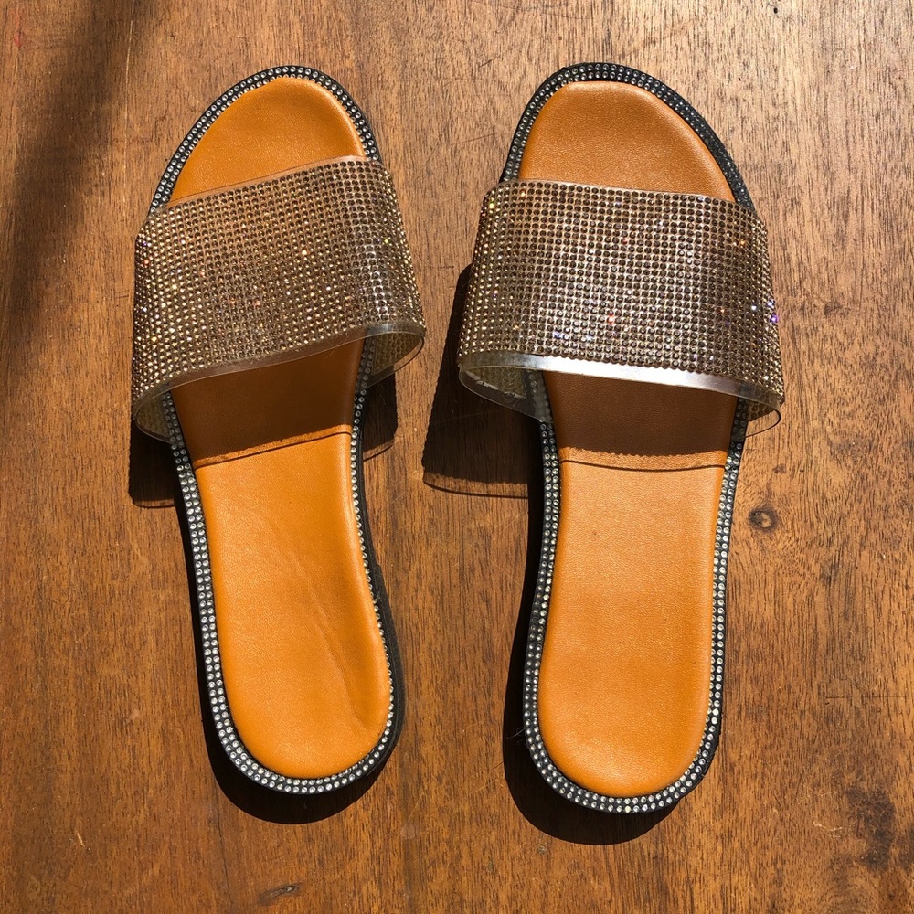 Clear plastic diamond slip on sandals size 7
